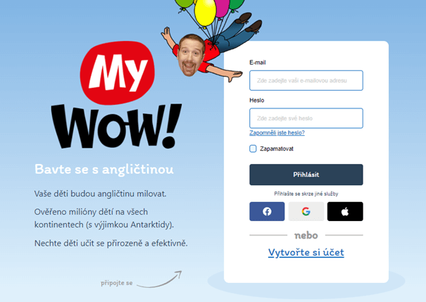 Úvodní stránka webu mywow english